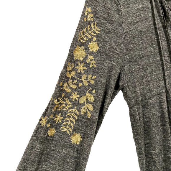 Sundance Kiersey Gold Embroidered Gray Long Sleeve Tassel Linen Top Size S - Picture 3 of 8